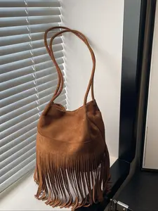Women's Elegant Fringe Decorated Shoulder Bag, Trendy Minimalist Large Capacity Crossbody Bag, Chic All-match Crossbody Bag for Daily & Work Use, Fringe Hobo Bag, Crossbody Purse