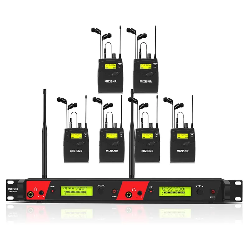 Wireless in Ear Monitor System, 2 Channel 6 Bodypacks Pro Mono IEM System for Musicians, Metal Rack Mount Monitor w/ 2x40 UHF Frequencies, 330ft Range for Band, Stage or Studio