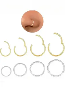 Hypoallergenic Nose Rings Hoops Set for Women Men: 8Pcs  Gold/Silver 316L Surgical Stainless Steel Nose Hoops Hinged Clicker Septum Rings for Nose Cartilage Body Piercing Jewelry 6mm 8mm 10mm 12mm