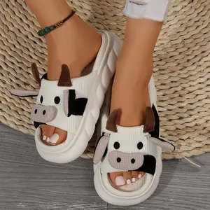 Cute  Cow Slippers Shoes  for Women ，Winter Warm Cozy Animal Fluffy Cute  Slippers