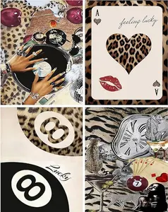 5D DIY Full Drill Diamond Painting Kit 4-Piece Set Y2K Leopard Print Lucky Collage Art Craft for Girls Teens Room Wall Decor