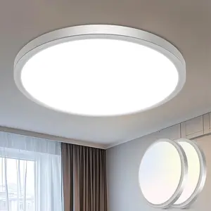 16 inch Flush Mount LED Ceiling Light Fixture, 3000K 4000K 6500K Adjustable, 36W 3600lm Brushed Nickel Satin Round Ceiling Lamp for Bathroom Shower Hallway Kitchen