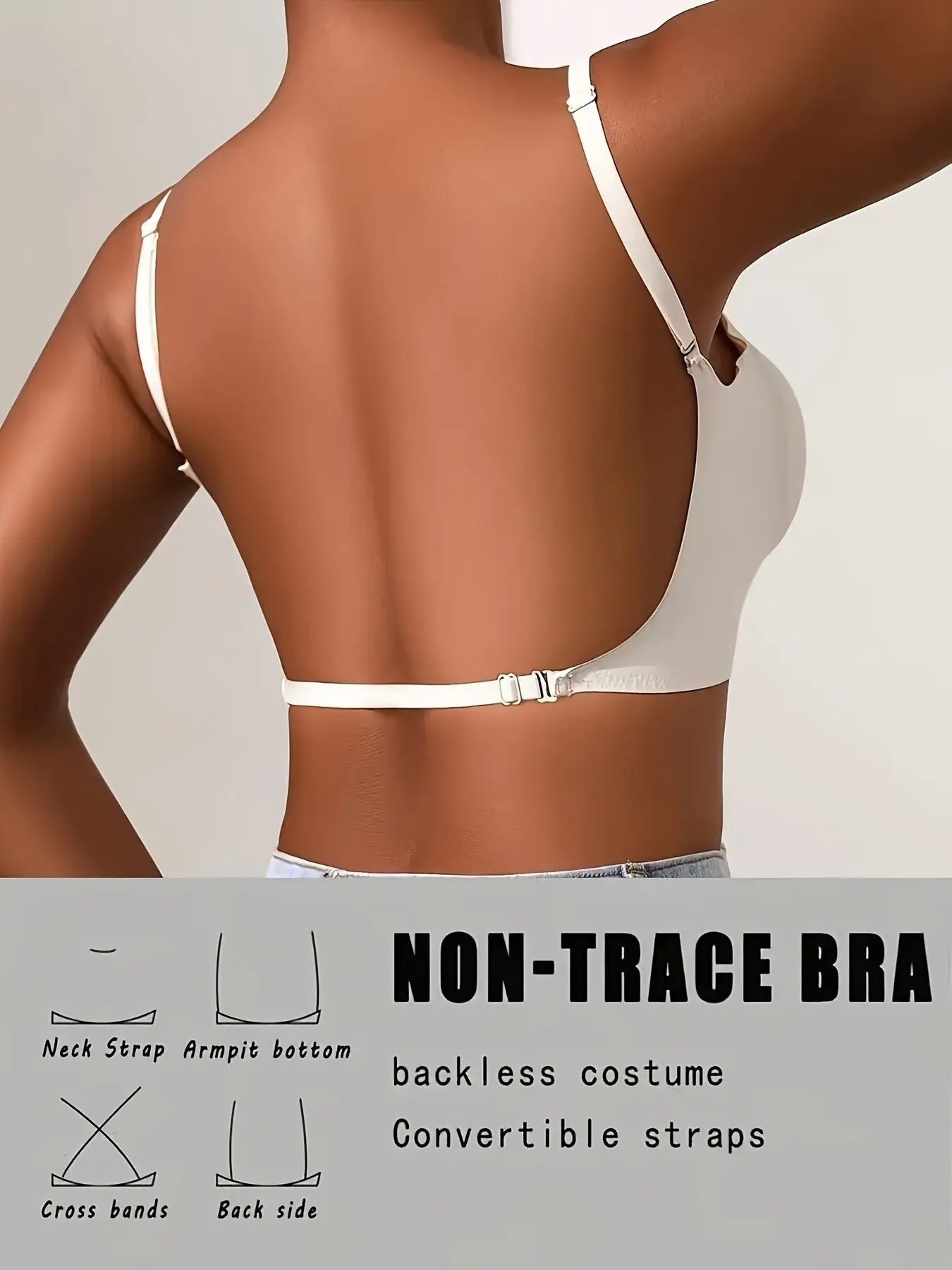 Women's Seamless Backless Bra, Non Padded Bra, Basic Comfortable, Lightweight, Minimalist and Stylish Underwear, Perfect for Everyday Wear, Elegant Design for All Occasions, Buckle, Casual, Medium, Adjustable Bras