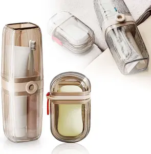 Travel Toothbrush Cup & Soap Box Set, Portable Leak Proof Toothbrush Holder & Soap Box, Bathroom Gadgets for Home, Travel, Gym, Easy Cleaning and Durable