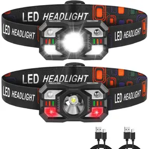 Headlamp Rechargeable, LED Headlamp with Red Light, 2Pack Headlamps for Adults, Head Lamps LED Rechargeable, Headlight Motion Sensor, Head Lights for Foreh