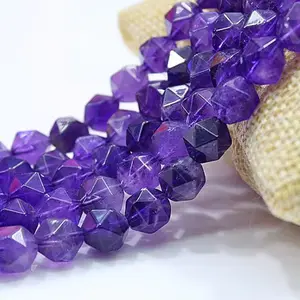 Natural Amethyst  Gemstone Faceted Round Loose Beads Star Cutting Beads For DIY Jewelry Making Desig Handmade Crafts Bracelet, Necklace, Earrings AAA Quality 15.5 Inches Long, Semi Precious Stone, Spacer beads