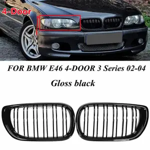Car Front Bumper Kidney Grill Glossy Black Double Slat Hood Grille For BMW 3 Series E46 4 Door 2002 2003 2004 2005 Racing Grills
