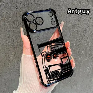 Four Corner Anti-Fall Racing Glow Pattern Phone Case for iPhone 17 Pro Max 16 Air 15 Plus 14 13 12 11 E Shockproof Transparent Electroplated Protective Cover