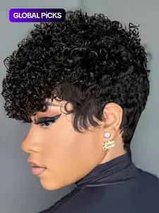 8 Inch Short Natural Human Hair Pixie Cut Wig, Glueless Curly Wigs, Easy to Wear Kinky Curly Wig, Perfect for Stylish Look and Daily Use, Human Afro Wig, Deep Curly Wig, Curly Bob Wig
