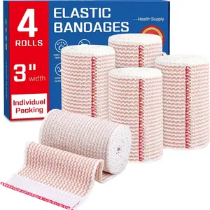Sports & Outdoor Premium 4 Pack Elastic Bandage Wrap 3 Inch, Compression Wrap Bandage for Legs, Lymphedema Wraps for Legs, Ankle, Knee, Tummy, Body