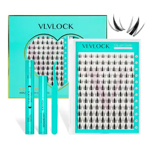Fairy Lash Clusters Kit Natural Look Manga Lash Clusters Wispy D Curl Cluster Eyelash Extensions Kit 8-14MM Wispy Wet-Look Lash Extension Kit with Invisible Lash Band(PIXIE Short Kit)