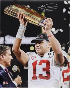 Tua Tagovailoa Alabama Crimson Tide Autographed "16 x 20" Holding BCS Trophy Photograph - Fanatics Authentic Certified