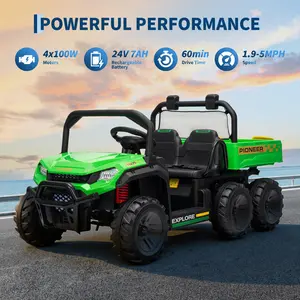 24V 4WD Kids Electric Ride-On Dump Truck, 2 Seater with Parent Remote Control, Dump Bed, 3 Speed Modes, Music Player, All-Terrain Off-Road Ride On Vehicle Toy for Boys & Girls