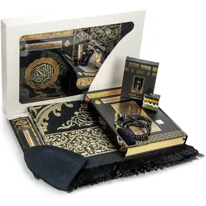 Ihvan Online Luxury Islamic Prayer Gift Box, Quran & Prayer Beads Tesbih & Muslim Prayer Rug & Miswak Stick & Solid Smell & Kufi Hats & Hacerul Esved, Deluxe 8 Piece Setramadan & Eid Gift Ihvan