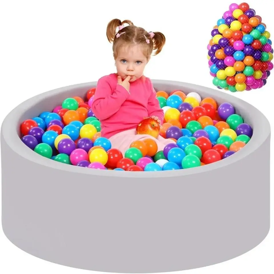 JungleDove Baby Ball Pit for Toddlers, Foam Ball Pit Playpen with 100 Balls, Gray Milk Silk Soft Round Activity Center for Kids Nursery Playroom, 33.5in