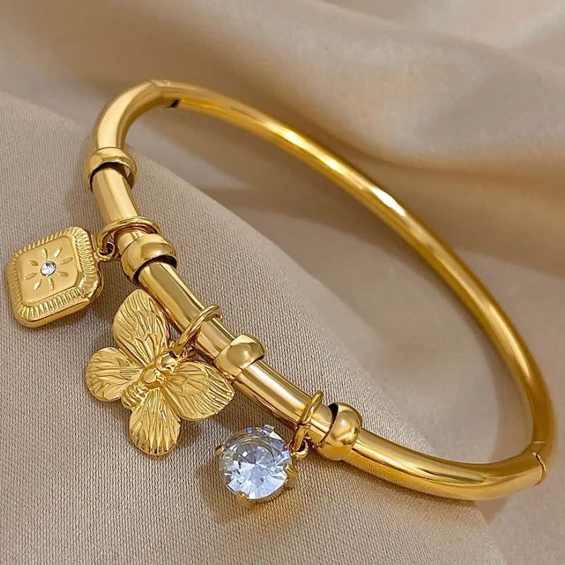Vintage Butterfly Bangle Bracelet for Women, Whimsical Stainless Steel Open Cuff with Rhinestone Accent, Party Ready Boho Jewelry, Accessories For Women, Bangles Bracelets, Non Tarnish Jewelry, Tarnish Proof Jewelry