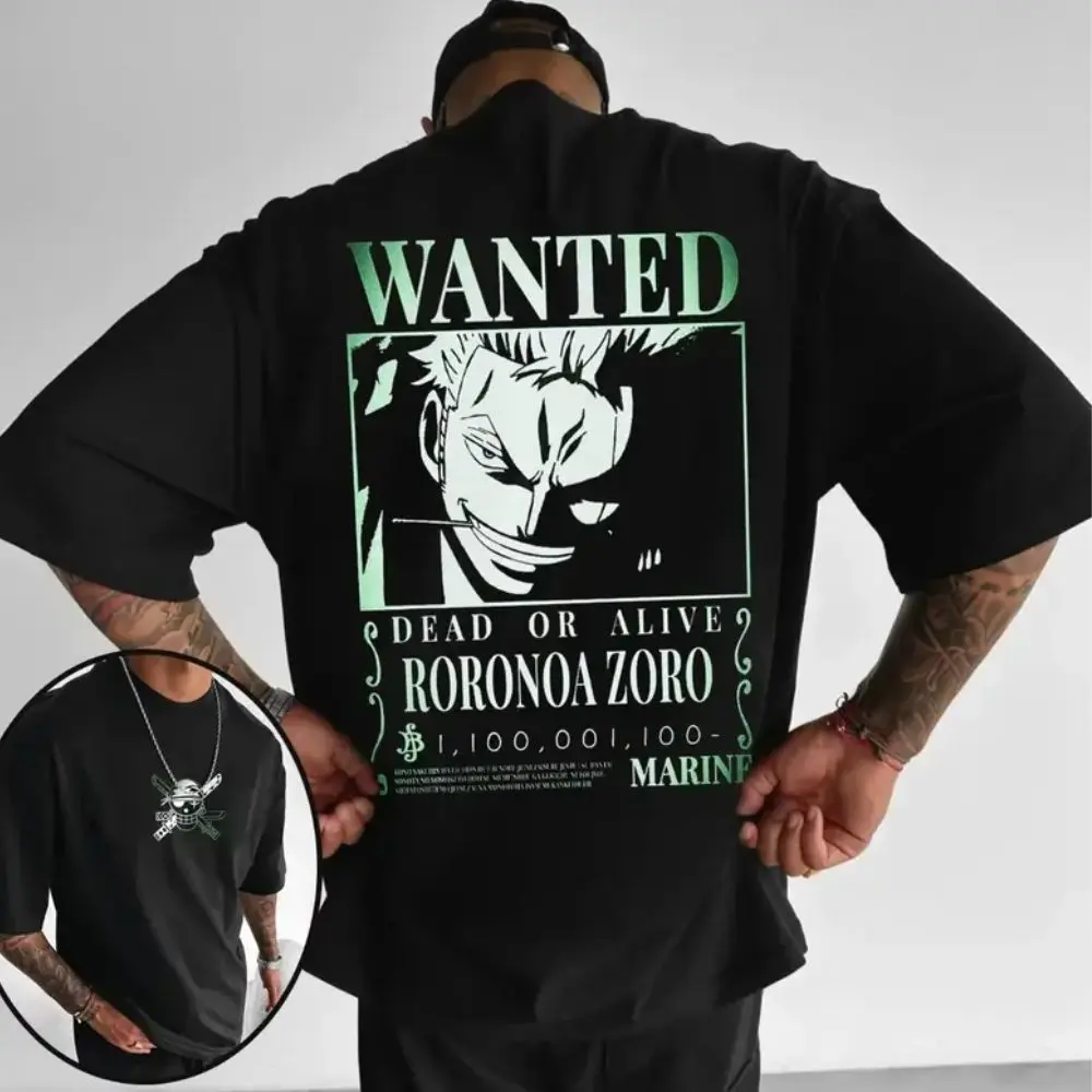 One Piece Japanese Anime Men's T-shirt Roronoa Zoro Harajuku Summer Men's and Women's Fashion Trend Casual Loose Large Top Comfortable and Breathable Round Neck Pullover Short Sleeve Y2K, Menswear, Shortsleeve