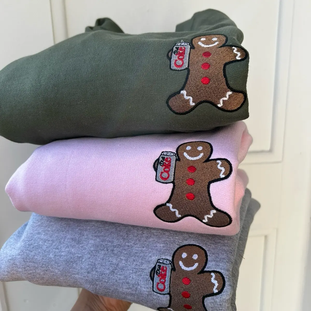 Embroidered Diet Coke Gingerbread man left chest soda pop lover winter holiday Christmas Noel festive trendy crewneck unisex sweatshirts