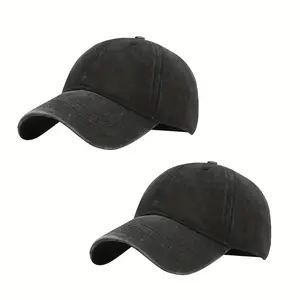 Two XXL Oversized Unisex Baseball Caps in Washed Black.