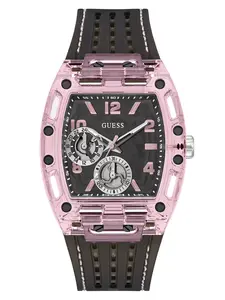 GUESS Male Clear and Black Silicone Multifunction Watch