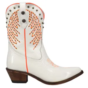 Corral Boots Womens Studded Embroidered Pointed Toe Zippered  Casual Boots Mid Calf Low Heel 1-2" - White