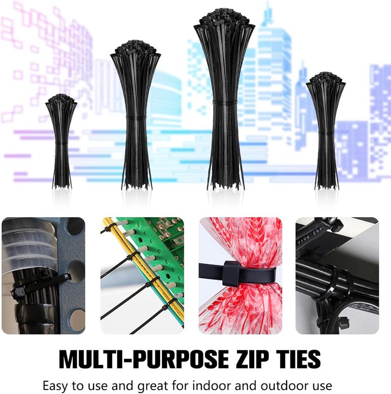 Cable Zip Ties,400 Pack Black Assorted Sizes 12+8+6+4 Inch,Multi-Purpose Self-Locking Nylon Cable Cord Management ,Plastic Wire Ties for Home,Office,Garden,Workshop