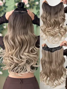 U-Shaped Long Soft Wavy Curly Synthetic Clip-In Hair Extension, Adds Volume and Length, Easy Installation, Suitable for Daily Wear and Special Occasions