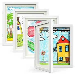 Kids Art Frames, Kids Artwork Frames Changeable 8.5 x11 with Mat and 10 x12.5 Mat, Front Opening Holds 100 Drawings for Drawings, Artworks, Children Art Projects 4 Pack White