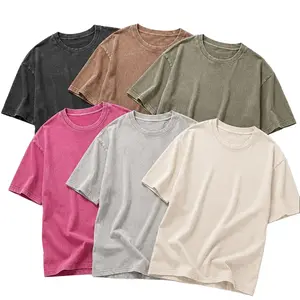 Women's Oversized Vintage Washed Cotton T-Shirt - Lady's Baggy Round Neck Shortsleeve Unisex Top, Retro Acid-Washed Boyfriend Tee, Drop Shoulder Tunic, Soft Breathable Athletic Fit Gym Streetwear Gift (T Shirts)