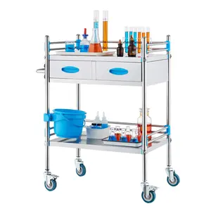 Stainless Steel Utility Cart, Two-Tier Mobile Storage Cart With Two Lockable Wheels, Ideal For Laboratory, Hospital, Dental And Medical Use, Easy To Clean, Durable, Corrosion-Resistant Construction, For Sterile Environments