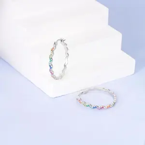 Geometric Simple Color Rhinestone Earrings Women's Fashion Wave Shape women