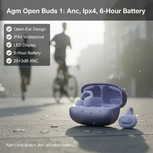 Valentine's Day gift AGM Open Buds 1 Open-Ear Design IPX4 waterproof rating LED display 6-hour extended battery life 25+3dB ANC
