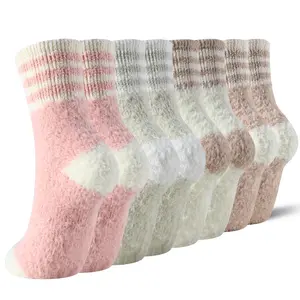 4 Pairs Merino Wool Cute Striped Women Socks Crew Long Fashion Socks Color Striped Pile Socks Hiking Warm Winter Thick Thermal Crew Cozy Boot Work Socks, Thick Socks for Women, Socks for Men Plus Size, Extra Wide Grip Socks, Socks for Women,