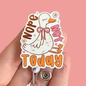 Glitter My Badge Nope not today goose badge reel for nurse and hospital workers. Badge clip Badge pull - Retractable swivel clip with a 360 rotation. Great gift for coworker.