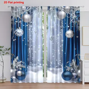 2D plane, 2 pieces, winter Christmas blue silver snowflake luxury design, pole installation, translucent polyester material, suitable for living room, kitchen, bedroom, study, hotel, restaurant home decoration, suitable for Christmas decoration.