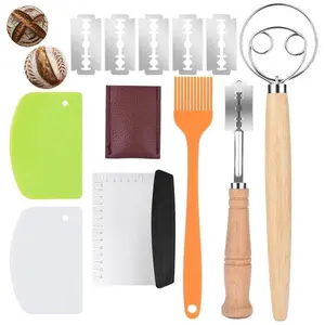 Danish Dough with Sourdough Scoring Tool-Bread Whisk Set of 6 Pieces-Dough Hook,Dutch Whisk,Bread Lame,Bench Scraper & Pastry Brush Bread Making Tools and Baking Supplies