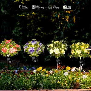 EVEDIOR 4 pieces of mixed-color outdoor waterproof solar carnation flower lights, gifts for mothers, garden solar light decorations, solar garden decorative items, and solar courtyard decorative items.
