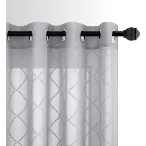 KOUFALL Grey Curtains for Living Room,84 Inches Long Sheer Pattern Light Gray Curtains for Bedroom with Grommet 84 Inch Length 2 Panels