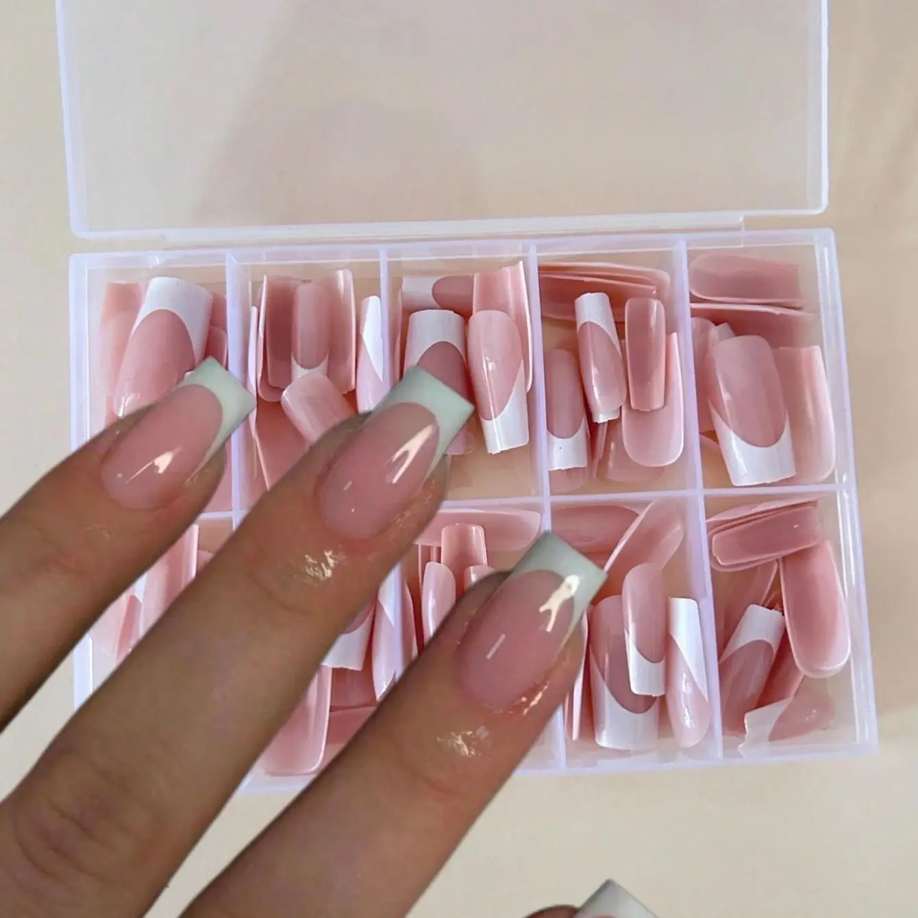 120pcs Minimalist French Style Rectangular Fake Nails, Upgrade Your Manicure Style, Suitable For Women And Girls DIY Nails, Pres