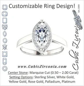 Cubic Zirconia Engagement Ring- The Juana (Customizable Cathedral-raised Marquise Cut Design with Halo Accents and Under-Halo Style)