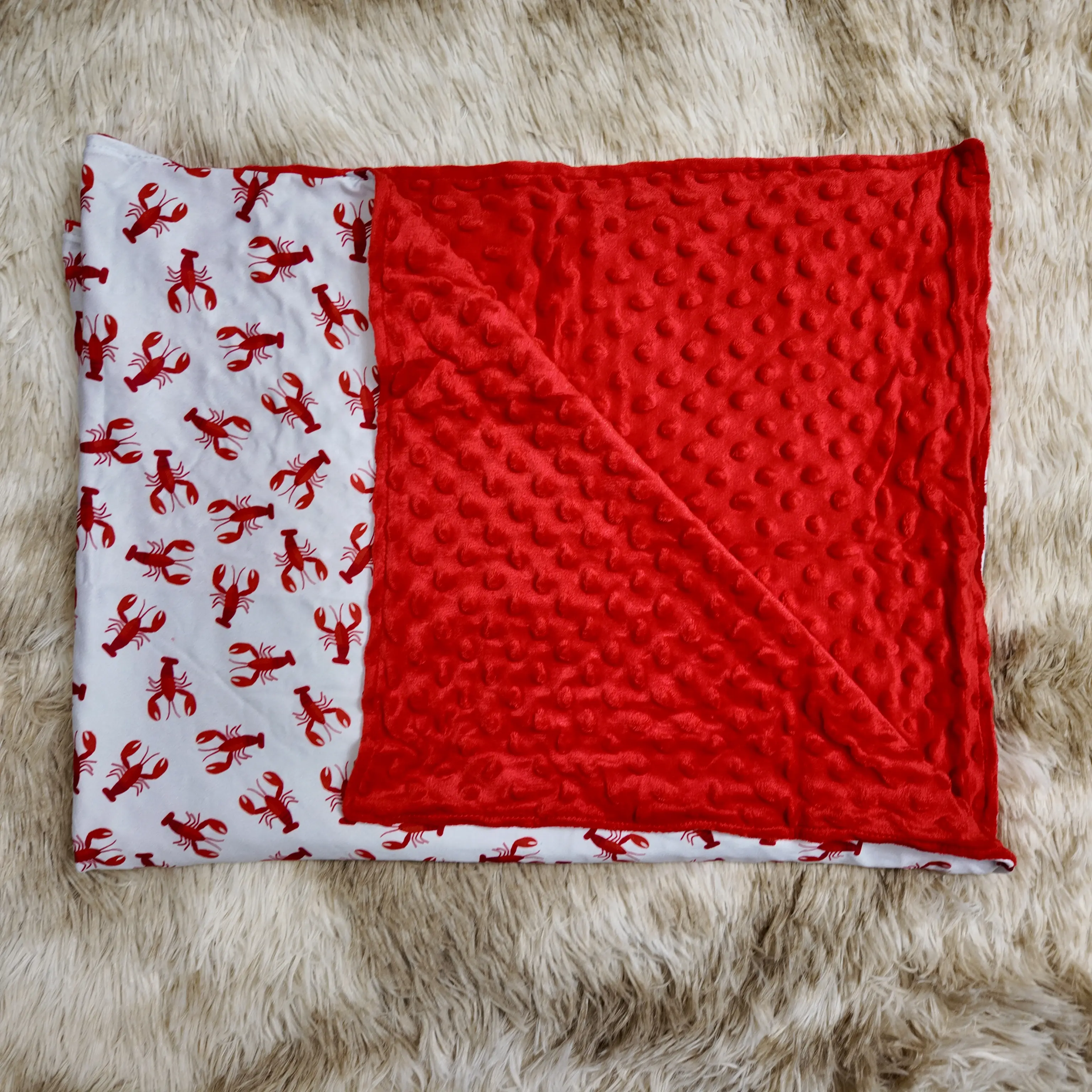 Crawfish printed red blankets baby kids comfort blanket