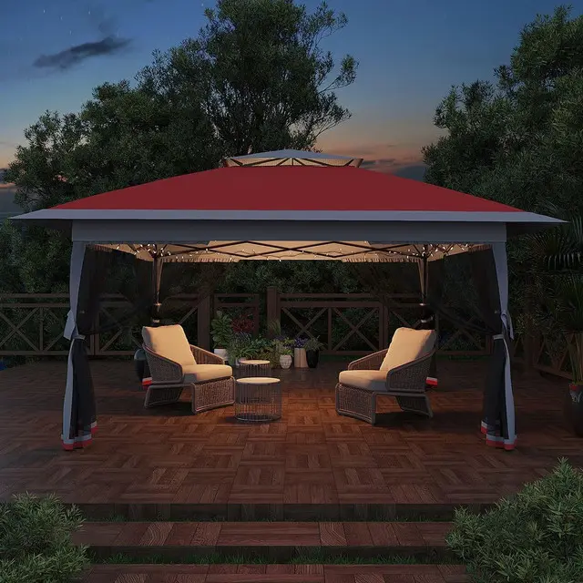 13x13 Outdoor Gazebo Tent - Portable UV Resistant Height Adjustable Canopy, Weather Resistant Corrosion-Proof Patio Shelter with Push Button, Easy Setup, 4 Sand Bags, Mosquito Netting, Wheeled Storage Bag, Solid Triangular Frame for Backyard Garden