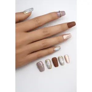 Elegant Neutral Press On Nails | Mauve Brown Marble Office-Friendly Brown FakeNails Everyday Classy Nails