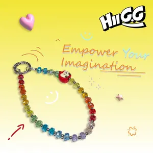 HIIGG DIY Mobile Phone Chain - Rainbow Beads & Red Charm - A Wonderful Christmas Gift for Personalization Enthusiasts