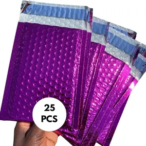MaddieMayShop 25PCS Glamour Pink Metallic Bubble Mailers | 4x8 Padded Envelopes for Small Items | Add to Cart Buy Now Shipping Mailer | Lightweight & Protective, Self-Seal, Water-Resistant- 25 Pieces