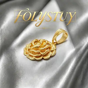 [FOLYSTUY(YNK)Exquisite 3D Textured Sculpted Rose Pendant, Premium Gold Tone Embossed Floral Charm, Elegant Fashion Jewelry For Daily Wear Birthday & Holiday Gift For Her