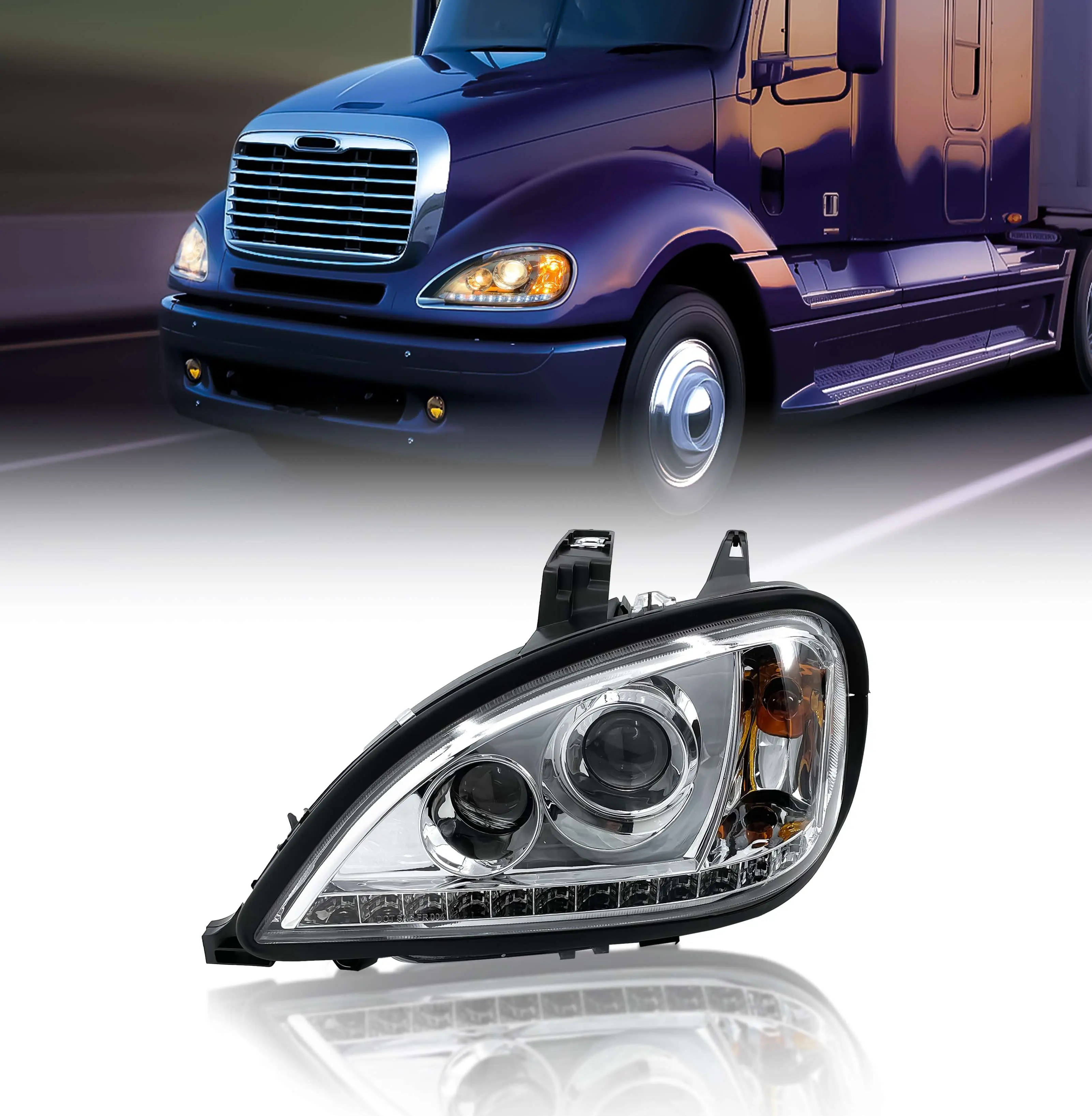 Torque Headlight Driver Left Side Replacement for 1996-2017 Freightliner Columbia Semi Trucks with LED Stripe Clear Crystal Projector Lens DOT SAE Approved LH [Included All Bulbs] (TR027-L)
