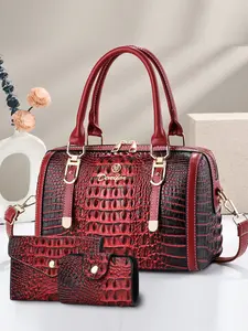 Women's Crocodile Pattern Handbag Set, 3-Piece Commuter Shoulder Bag, Large Capacity Crossbody Purse, Mother's Day Gift