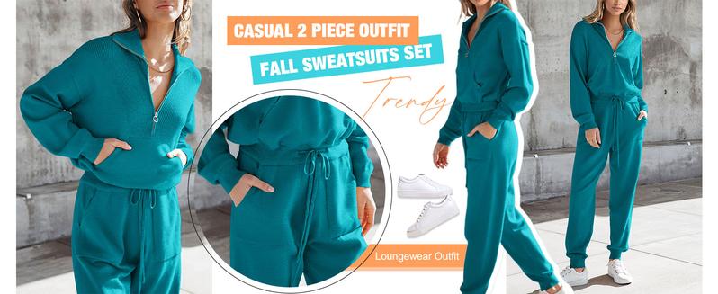 PrettyGarden Women's 2-Piece Sweater Set Pullover Zip Up Sweatshirt Jogger Sweatpants Tracksuit Casual Outfit