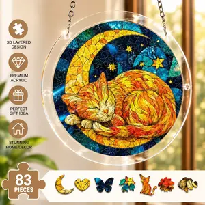 83pcs Cat Suncatcher Puzzle Acrylic Hanging Decoration, Stained Glass Window Ornament for Cat Lovers